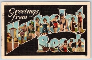 1943 Saludos Nantasket Playa Baño Belleza Carta Grande Lino Postal - Imagen 1 de 2