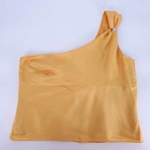 ICE Womens 100% Silk Yellow Gold One Shoulder Quiet Luxury 90s Vintage Sz XL - Picture 1 of 6