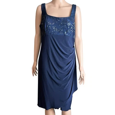 Alex Evenings Sleeveless Cocktail Dress Sequins Satin Trim Empire Waist 14 Luxe - Image 1 of 4