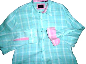INDIGO PALMS HERREN KARIERTES 100 % IRISCHES LEINEN L/S HEMD DETAILS AN KRAGEN & MANSCHETTEN - Bild 1 von 6