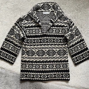 Vintage 70s LeRoy Knitwear Medium Black White Southwestern Sweater Shawl Collar - Picture 1 of 10