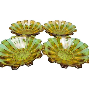 Art Deco Amber Glass Fruit Dessert Bowls Set of 4 Vintage Stolzle Style Boho - Picture 1 of 8