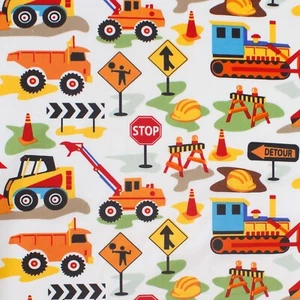 100% Cotton Michael Miller - Dig It - Construction Digger Boys' Cotton in White - Picture 1 of 5