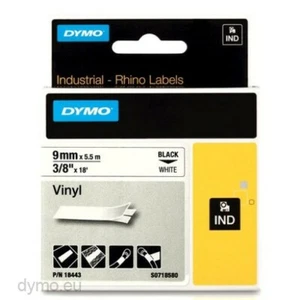 DYMO 18443 RhinoPro Vinyl Tape 3/8" Blk/Wht - Fits RhinoPro 4200, 5000, 5200 - Picture 1 of 1