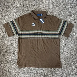TOWNCRAFT Men’s Polo Shirt Short Sleeve Brown Green/Blue Striped New Size XL - Picture 1 of 5
