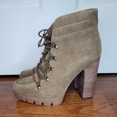 Report Signature 8.5 Poe suela al tobillo tacón de bota marrón tostado gamuza con cordones NUEVO Foto 1 de 4