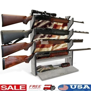 Wall Mount Gun Rack 4 Rifles Shotguns W/ Storage Accessories Efficient Patriotic - Picture 1 of 8