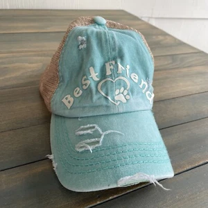 Distressed Light Blue Dog Best Friend Stretch Back Adjustable Baseball Hat (Y7) - Picture 1 of 7