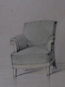 SCHMIT & CIE PARIS dessin original crayon et aquarelle circa 1900 fauteil - Picture 1 of 7