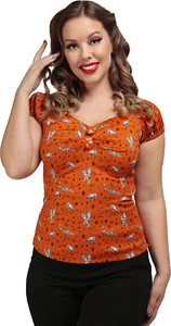 Collectif «DOLORES HOOT HOOT» Retro Búhos Blusa Floral CAMISA Rockabilly - Imagen 1 de 6