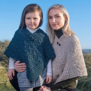 Irish Heritage Blue Wool Poncho For Girls - Picture 1 of 4