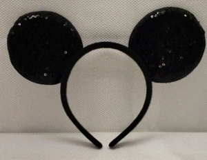 Solid Black Sequin MOUSE EARS Headband Costume Dress Up - Vacation - Picture 1 of 9