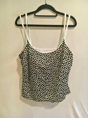 Tankini Top de Baño Liz Claiborne Mujer Negro Blanco Estampado a Lunares Talla 18W Foto 1 de 4