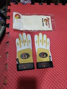 Youth Lg Batting Gloves Mighty Grip Hook Loop Yellow Wht Baseball Softball - Picture 1 of 8