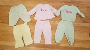 Vintage Girls 6pc lot winter clothes 12m fleece sweats pants tops Pink Outfit - Picture 1 of 5