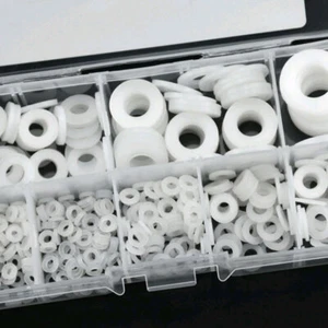 500pcs/box M2-M10 Nylon Flat Washer Gasket Plastic Sealing O-ring Assortment Kit - Foto 1 di 13