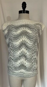 Hecho a mano Años 90 Vintage Crochet Suéter Chaleco Gris Pullover Tejido Mujer M - Imagen 1 de 4