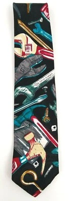 Pirelli Collection Tie Tools Handyman Black Hammer Wrench Screwdriver Nuts Nails - Imagem 1 de 3