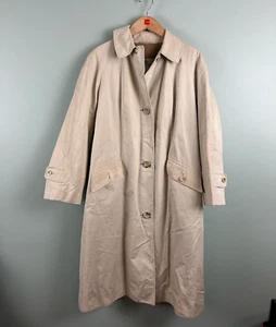 Vintage Aquascutum Regent St London Khaki Long Trench Coat Plaid Wool Womens 14 - Picture 1 of 14