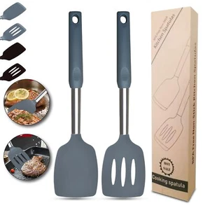 Silicone Spatula Set Heat Resistant Turner for Cooking Eggs Pancakes Gray - Picture 1 of 7