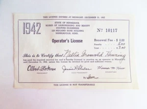 Vintage Beautician's Operator's License 1942 Hairdresser Beauty Shop Minnesota - Picture 1 of 1