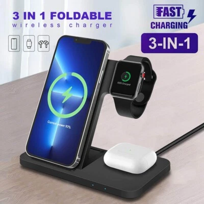 Wireless Charger 3 in 1 Charging Station For Apple Watch Air Pods iPhone 15 14 X - Image 1 of 4