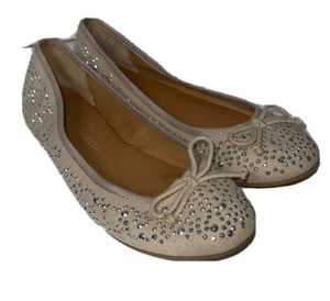 Franco Sarto Zapp Ballet Flats Size 7 Cream Textured Fabric Silver Jeweled - Picture 1 of 8