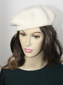 Vintage NWT Woman's Hat Beret Cream / Ivory Color 100% Wool ~ French Style ~ 21" - Picture 1 of 9