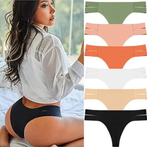 6 Pack Womens Seamless Thongs No Show Thong Stretch Straps T-Back Underwear - Picture 1 of 10