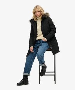 Superdry Damen Black Everest Kunstfell Parka Mantel Größe 16 Farbe Schwarz - Bild 1 von 6