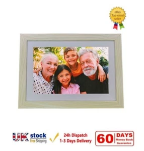 WiFi White Wood Digital Photo Frame 10.1inch Touch Screen 16GB Christmas Gift - Picture 1 of 16