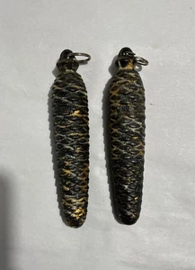 Pair Of 2 Vintage Cuckoo Clock Pinecone Weights Marked 750 - Picture 1 of 5