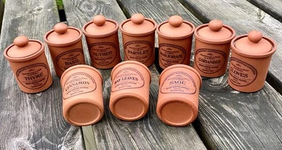 TERRACOTTA HERB/SPICE STORAGE JARS x 10 BY HENRY WATSON POTTERY - Image 1 of 4