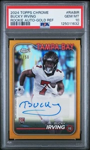 2024 Topps Chrome Rookie Auto Bucky Irving #RABIR rifrattore vero oro /50 PSA 10 - Foto 1 di 2