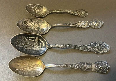 4 cucharas de recuerdo ESTERLINA TEXAS LLANS Oil Gusher BEAUMONT Mineral Wells 69 g Foto 1 de 4