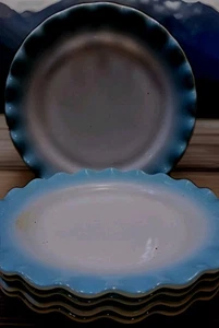 5 Plato de almuerzo antiguo vintage Hazel Atlas crinolina 9" turquesa festoneado - Imagen 1 de 9