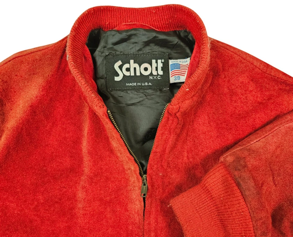 HOT VINTAGE 70's Men's SCHOTT @ BOMBER GENUINE SUEDE LEATHER Zip RED Jacket 38 S - Image 1 of 4