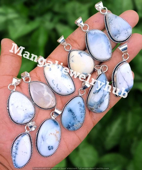 Lote de joyas al por mayor colgantes de piedras preciosas de ópalo dendrita enchapados en plata de ley 925 Foto 1 de 4