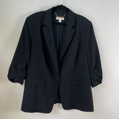 Blazer Michael Kors Feminino Plus 20W Boyfriend Preto Ruched Manga 3/4 Jaqueta - Imagem 1 de 4