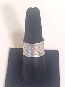 Vtg Sterling Silver Mexico signed 925 CVG Handcraft Etched Wide Band Ring sz 8 - Picture 1 of 10