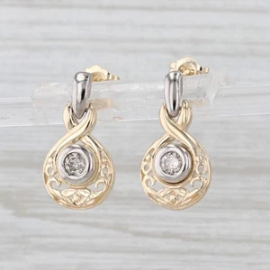 0.30ctw Diamond Solitaire Drop Earrings 14k White Yellow Gold Ornate - Picture 1 of 6