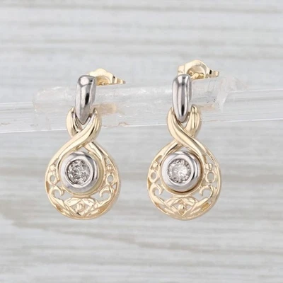 0.30ctw Diamond Solitaire Drop Earrings 14k White Yellow Gold Ornate - Image 1 of 4