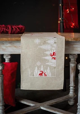 DIY Vervaco Winter in the Forest Christmas Counted Cross Stitch Table Runner Kit - Image 1 of 3