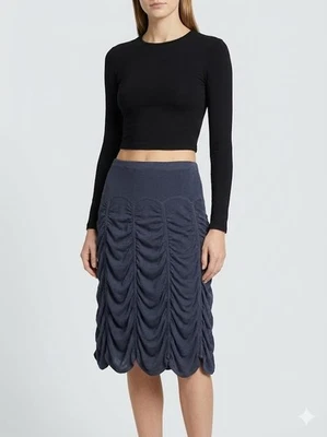 Nueva Falda Vivienne Tam Curtain Call Gris Grande Plisada Acanalada Pull On Diseñador  Foto 1 de 4