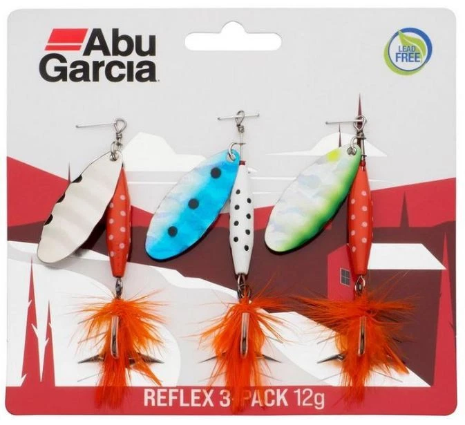 Abu Garcia Reflex Spinners - Paquete de 3 - Plata / Sardina / Ayu - Señuelos de pesca