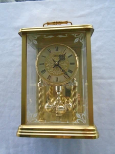 Hermle Brass And Glass Quartz Mantel Clock Bottom Spinning Mechanism Germany - Picture 1 of 5