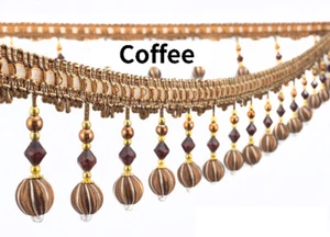 12.5 Yard Braid Beaded Pendant Tassel Hanging Ball Fringe Trim Edge DIY Curtains - Picture 1 of 18