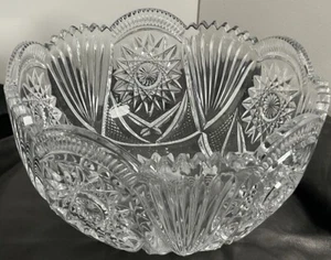 Vntg Unmarked 8” Hobstar & Fan Cut Glass Crystal Bowl ABP Collectable Brilliant - Picture 1 of 13