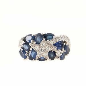 Chanel Comete Band Ring 18K White Gold with Diamonds and Sapphires