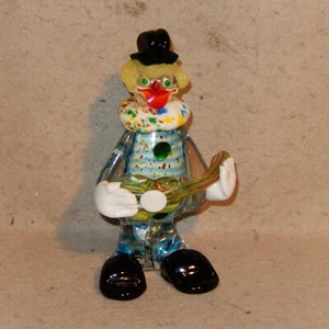 Figura GUITARRA Vintage MURANO Vidrio Artístico PAYASO Rayas Azules Etiqueta Escultura - Imagen 1 de 10
